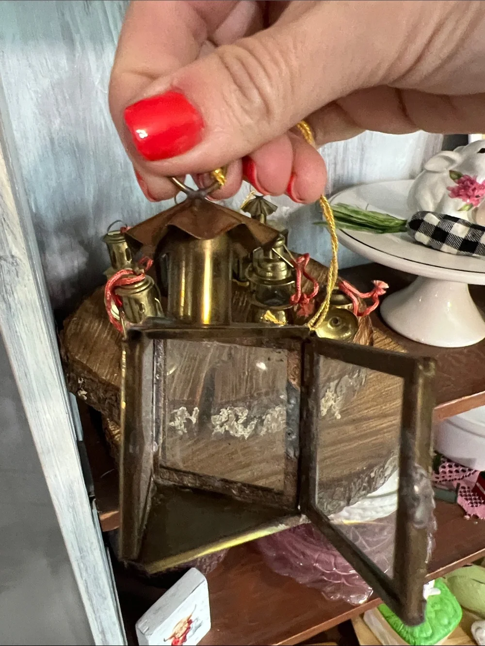 Vintage Mini Lantern Ornament - Gold Decorative Home Accent Set of 7